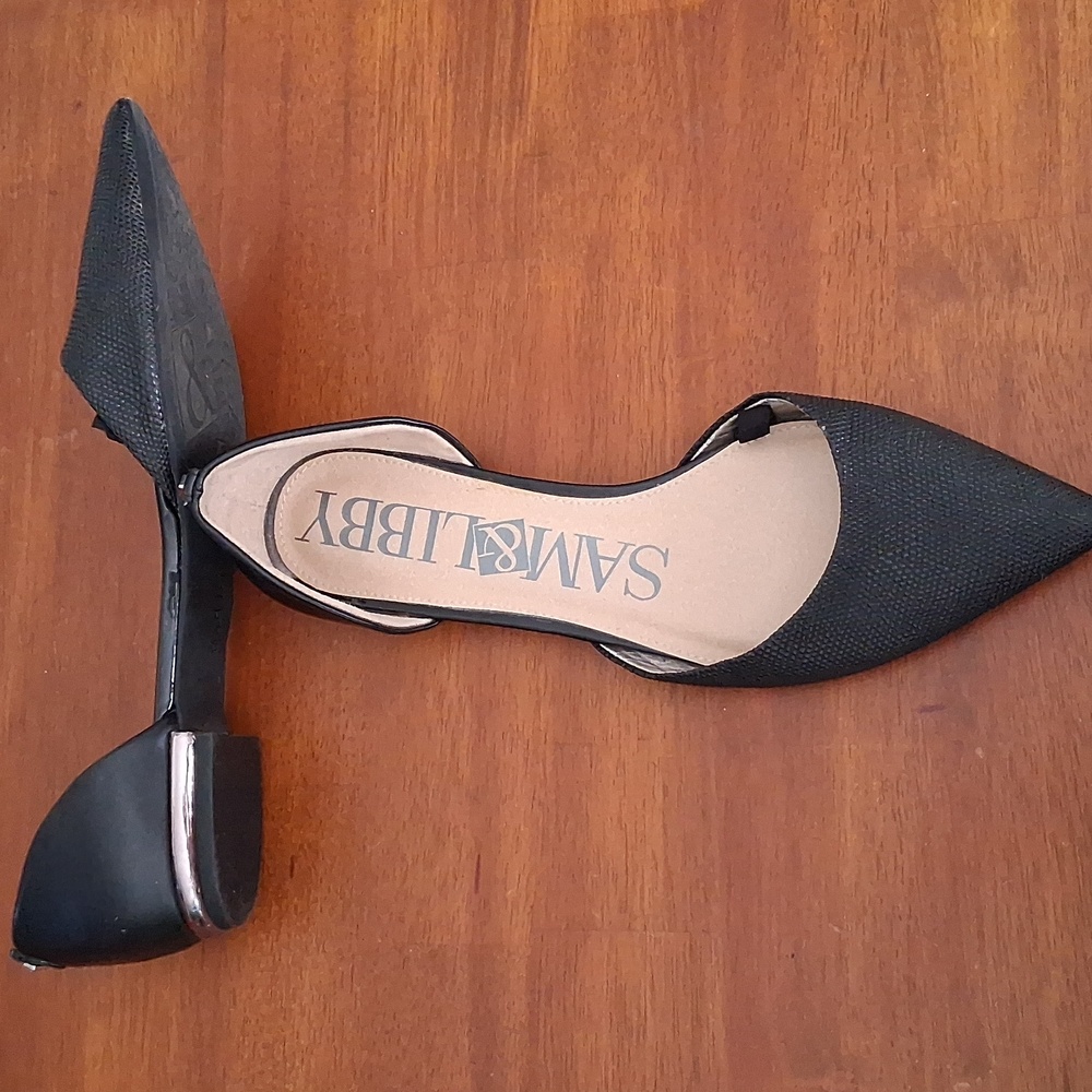 Sam & Libby Black Pointed Toe D'orsay Flats Vegan Sz 8.5M - Picture 3 of 7